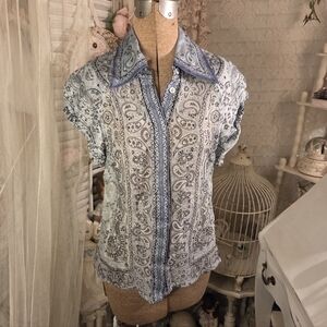 ♡ ️zimmermann blue paisley silk linen button up blouse ♡
